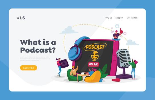People engaging with podcasting content vector