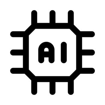 Artificial Intelligence Processor Chip Professional Line Icon. Modern illustration representing AI technology, neural computing, and smart digital circuits. vector