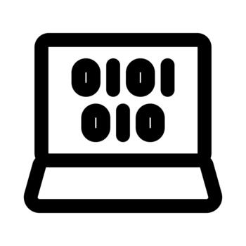 Laptop Binary Code Professional Line Icon. Modern illustration representing digital computing, programming logic, and data processing. vector