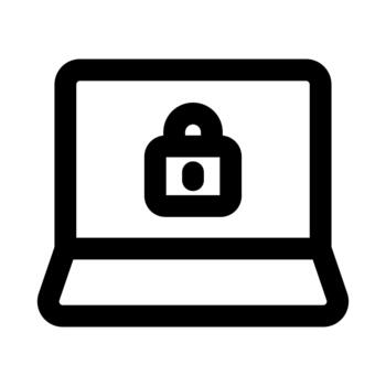 seguro ordenador portátil profesional línea icono. moderno mínimo ilustración representando protegido informática, digital seguridad, y bloqueado dispositivo acceso. vector