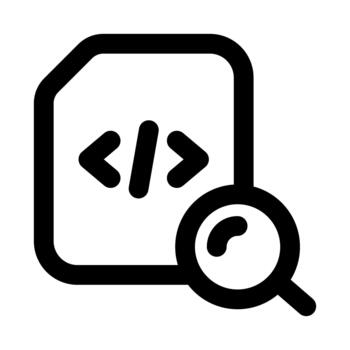 Code Finding Professional Line Icon. Modern minimal symbol illustrating code search, debugging analysis, and technical identification processes. vector