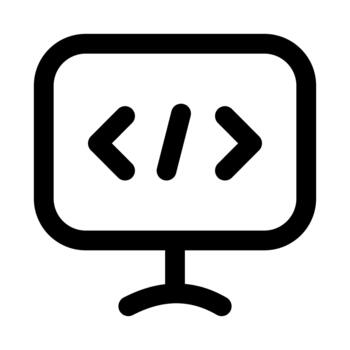 Programming Desktop Professional Line Icon. Modern illustration representing software development, coding workspace, and digital workstation setup. vector