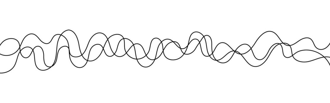 Curved abstract lines, minimal black and white doodle pattern vector