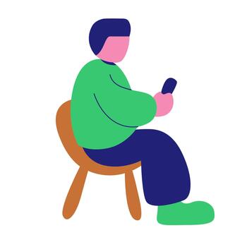 flat design of a man sitting relaxed while using his cellphone vector