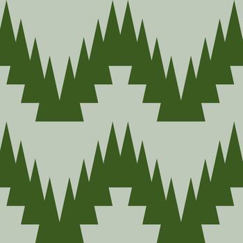 geométrico modelo presentando estilizado verde pino arboles en un ligero gris antecedentes. ideal para textiles o fondos de pantalla, esta diseño evoca un bosque paisaje mediante sus resumen representación. vector