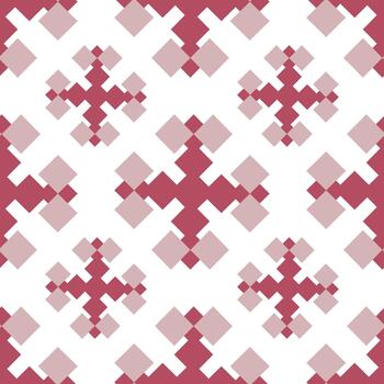 Geometric seamless pattern featuring interlocking crosses with diamond shapes. The repeating motifs create a symmetrical and balanced appearance, suitable for textiles or wallpapers. vector
