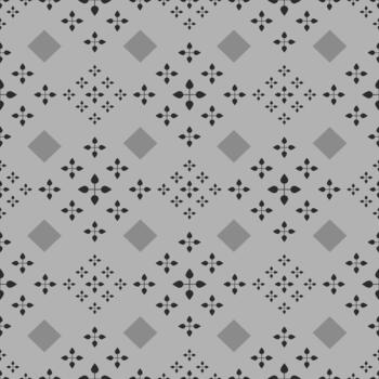 Geometric seamless pattern with a light gray background featuring a repeating design of small diamond shapes and floral-like elements. vector
