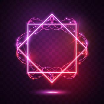 Glowing Neon Square Frame with Sparkling Light Effects vector