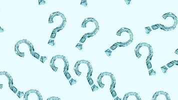 fråga märken mönster skissat i blå bläck på en vit bakgrund med en texturerad effekt design video