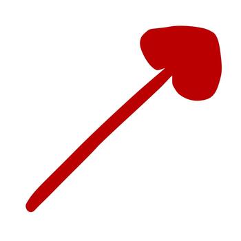A bold, solid red arrow, rendered as a clean graphic, points diagonally upwards towards the right against a stark white background. vector