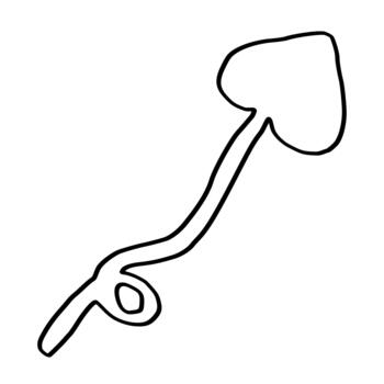 A simple, hand drawn illustration of a stylized arrow with a curved stem and a looped end, presented on a white background. vector
