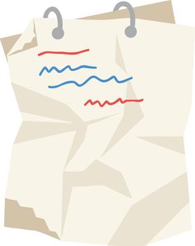 Simple Flat Illustration of Crumpled Paper Notepad with Sketchy Lines vector