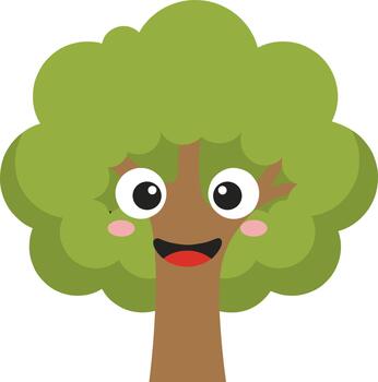 Flat Design Adorable Tree Character with Smiling Expression and Cheeks vector