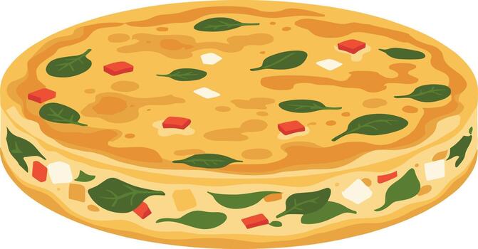 Flat Simple Style Delicious Quiche Illustration with Spinach and Tomatoes vector