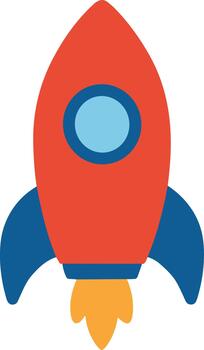 Flat Style Rocket Launch Spaceship with Flames Illustration Icon vector