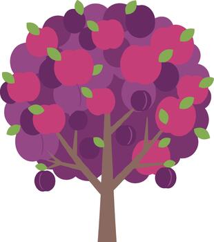 Flat Graphic Apple and Plum Tree with Leaves and Simple Design vector