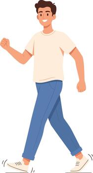 plano ilustración de un hombre caminando con un sonrisa personaje vector