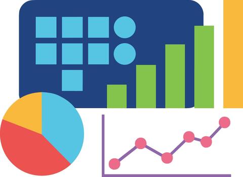 moderno plano diseño datos visualización tablero con cartas y estadística elementos vector
