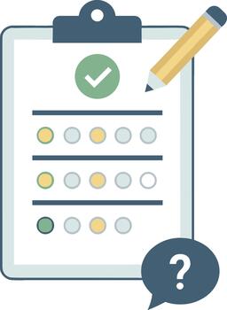 plano diseño Lista de Verificación portapapeles con lápiz y pregunta marca habla burbuja icono vector