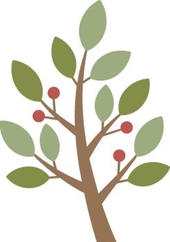 Flat Illustration Simple Leafy Tree with Red Berries in Minimalist Style vector