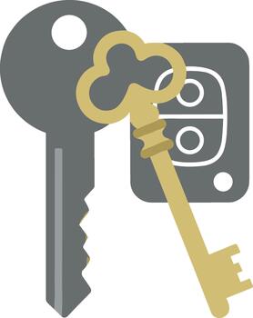 plano estilo combinación de moderno y antiguo llaves y puerta acceso controlar vector