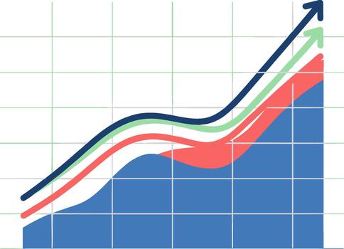 Flat Style Multicolored Line Chart Diagram with Upward Trending Arrows vector