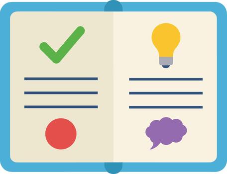 Flat Design Open Book Showing Checklist and Idea Lightbulb Concept Illustration vector