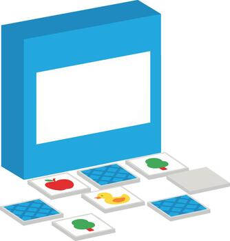 Flat Isometric Memory Matching Card Game With Box Illustration vector