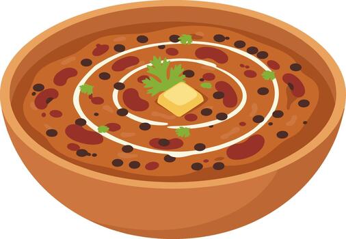 Flat Lay Illustration of Rajma Chawal with Cream and Butter Garnish Dish vector