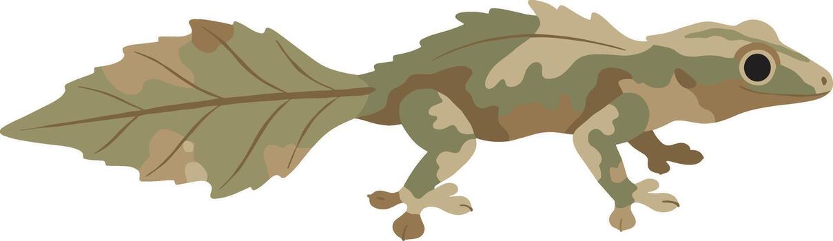 Flat Graphic Crested Gecko with Leaf Tail Camouflage Pattern Illustration vector