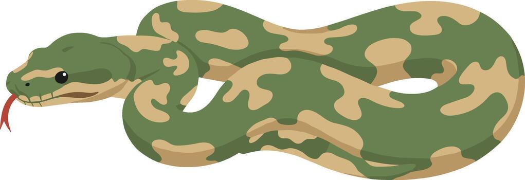 Cartoon Style Camouflage Patterned Green Python Snake Isolated Illustration vector