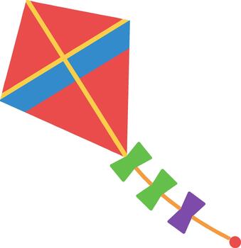 plano dibujos animados estilo sencillo vistoso cometa juguete divertido actividad objeto vector