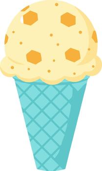 Flat Design Delicious Vanilla Ice Cream Cone Dessert with Hexagonal Toppings vector