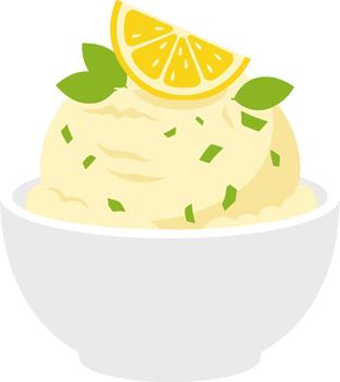 Flat Simple Mashed Potato Topped with Lemon in a Bowl Illustration vector