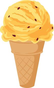Flat Design Delicious Mango Ice Cream Cone with Chocolate Chips vector