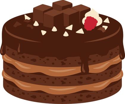 Flat Isometric Chocolate Layer Cake with Raspberry and Brownie Decoration Dessert vector