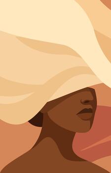 vertical abstract portrait of afro girl with soft lines and hidden face. Flat design in warm palette, perfect for backgrounds, banners, branding and feminine projects vector
