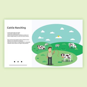 Cattle ranching with a farmer and cows vector