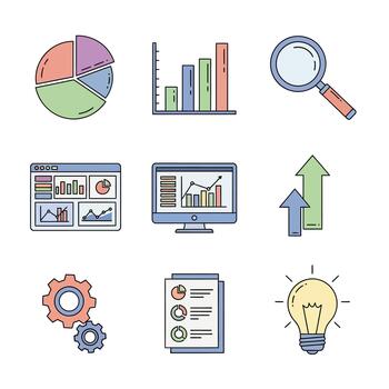 Business analytics and data analysis concept icons vector