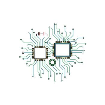 circuito tablero con microchips y conexiones vector