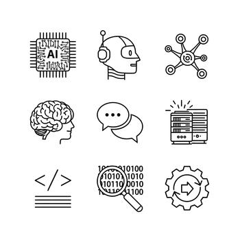 artificial inteligencia y máquina aprendizaje conceptos íconos vector