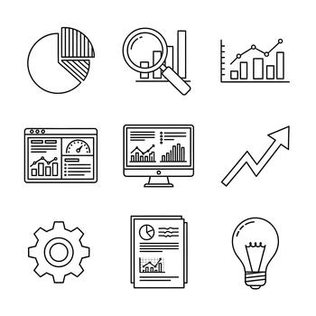 negocio infografía íconos conjunto datos análisis y Estadísticas vector