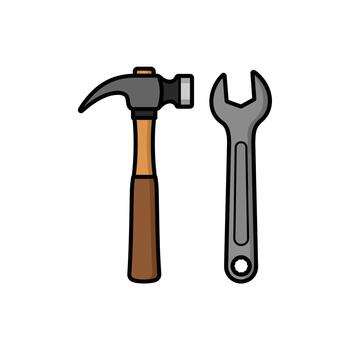 Hammer and Wrench Tools on White Background vector