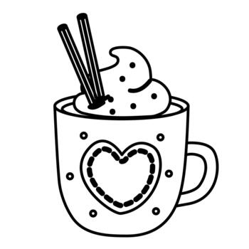 contorno cacao jarra con corazón motivo y canela palo festivo decoración vector