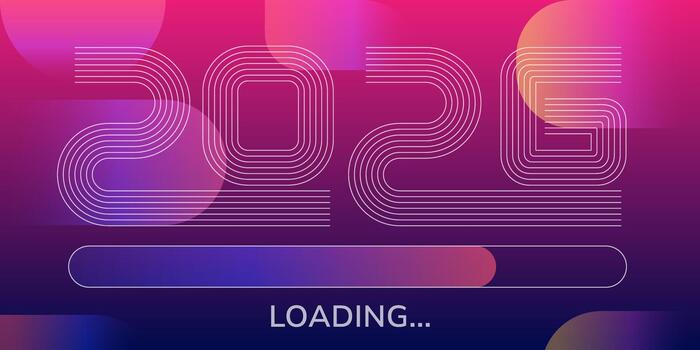 2026 new year loading banner with modern futuristic background. Digital projects, web banners, social media template. vector