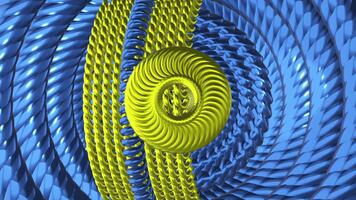 3d animazione in mostra vorticoso modelli nel blu e giallo, la creazione di un' ipnotizzante visivo Schermo video