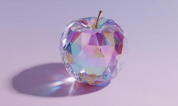 A colorful apple with a stem is sitting on a table photo
