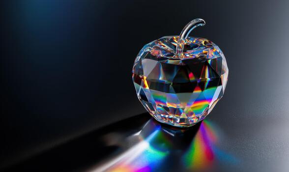 A small, clear apple sits on a dark surface photo