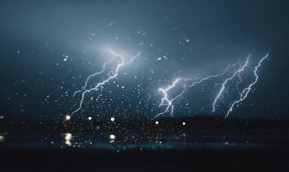 A stormy night with lightning and rain photo