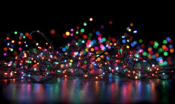 A bunch of colorful lights are hanging from the ceiling photo